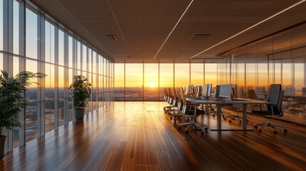 Modern Office with Sunset View
