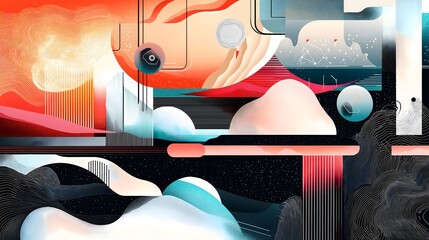 Abstract Landscape with Geometric Shapes
