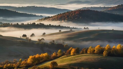 Fog-Kissed Hills on an Autumn Morning 