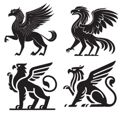 Heraldic griffin black white silhouettes