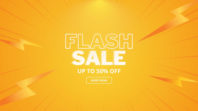 Flash Sale Shopping Poster or banner with Flash icon and 3D text on orange background. Flash Sales banner template design for social media and website.

