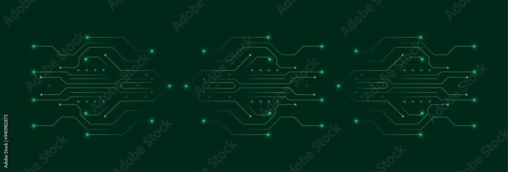 Poster a green-themed tech background with digital circuits across the banner. the ai design, data processi