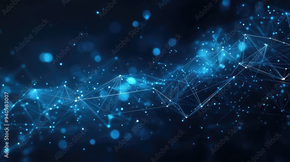 Poster abstract dark blue technical background. technology background with line and dot particles surface