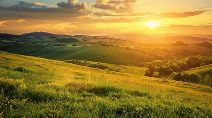 Fototapeta premium A serene sunset over rolling hills