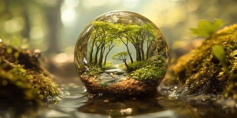 A forest scene trapped in a glass orb.