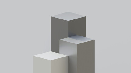 Studio scene for product display on white background. White cube pedestal template for products. Pedestal on white background. Abstract white background.
