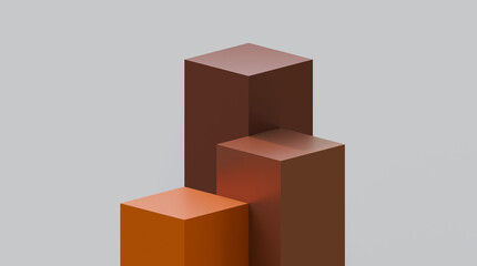Studio scene for product display on white background. Brown cube pedestal template for products. Pedestal on white background. Abstract white background. © HalukYakup