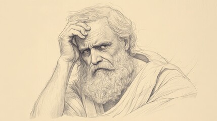 Fototapeta premium Job’s Response to Eliphaz in the Bible - Illustration of Job Contrasting His Former Prosperity with His Present Suffering, Beige Background