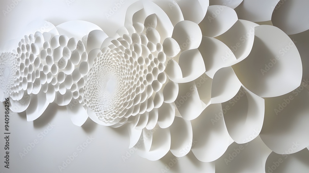 Poster 27. modern 3d wall art with circle paper cutouts arranged in a dynamic, angular pattern
