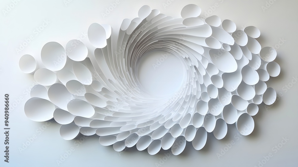 Poster 27. modern 3d wall art with circle paper cutouts arranged in a dynamic, angular pattern