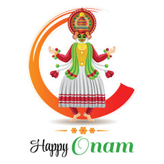  Elegant Onam Festival Poster with Kathakali Dancer and Circular Design for Festive Wishes