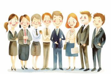 Fototapeta premium Lively business meeting with Cartoon animated discussions among colleagues, watercolor style lends a creative and artistic feel, enhancing sense of innovation and collaboration within team.