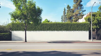 The long, white hoarding is empty and has a mock-up of a place at the city street.