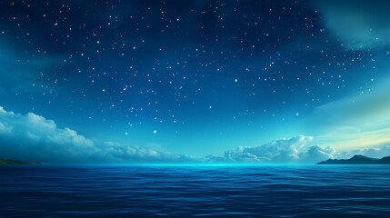 Celestial Ocean Dreamscape: A breathtaking vista of a tranquil ocean bathed in the ethereal glow of a star-studded sky, inviting contemplation and wonder. 