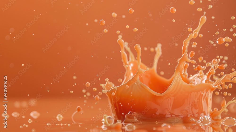 Poster vibrant smoothie splash in motion on studio background.
