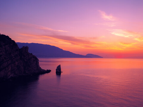Rock sail at the yalta crimea during sunset