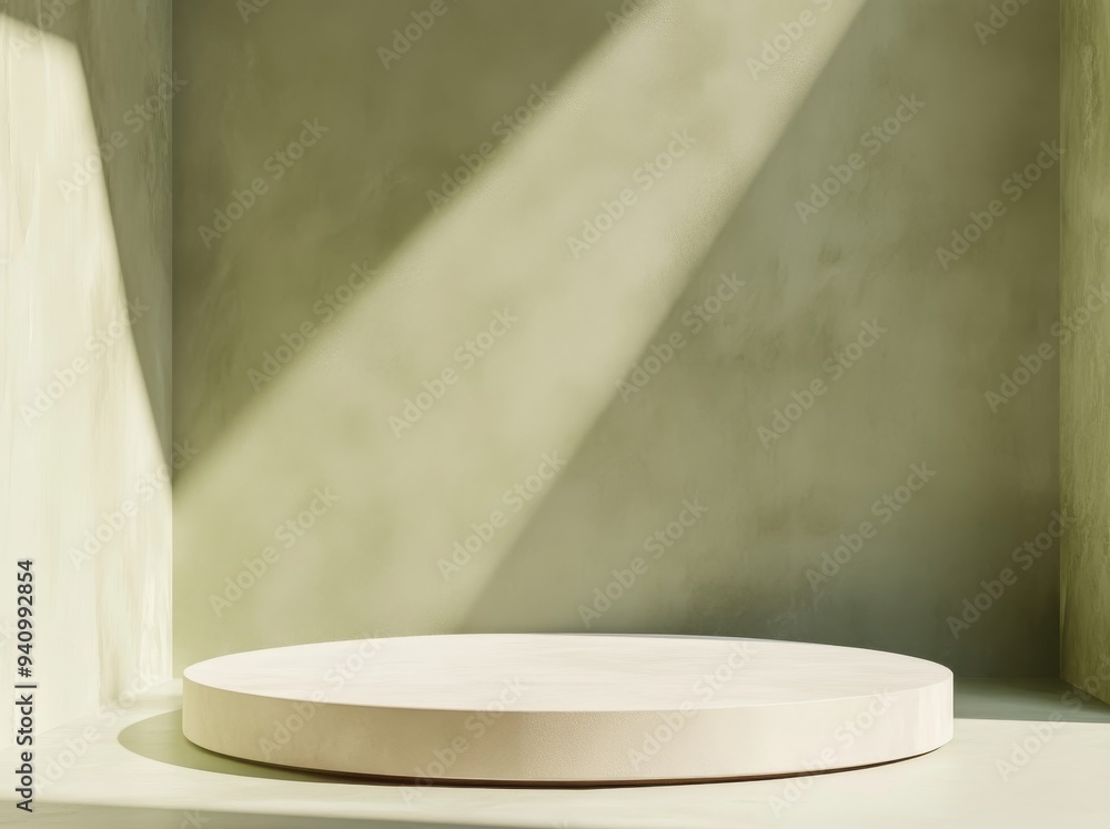 Poster three-dimensional background with podium, minimal mock-up scene with product display and geometric s