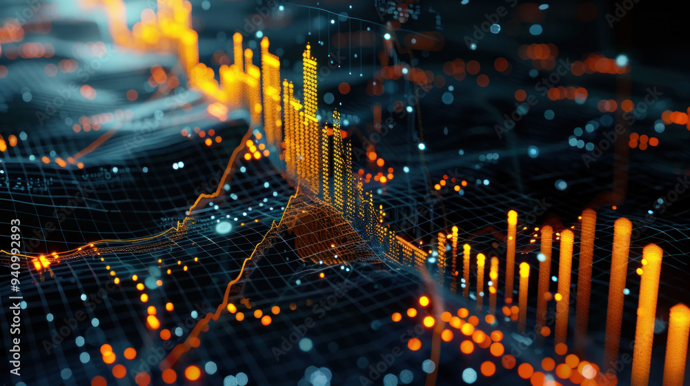 Aufkleber Digital data visualization with glowing graphs and charts