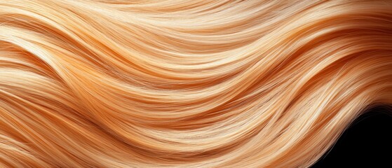  A tight shot of long, golden-blonde hair textured with light blonde dye against a black backdrop Include clippings of similar light blonde strands