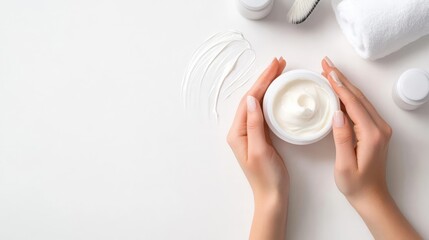 Hands applying a deep conditioning hair treatment, nourishing care, hydrating and smoothing