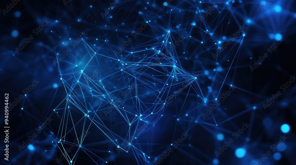 Wall mural abstract dark blue technical background. technology background with line and dot particles surface
