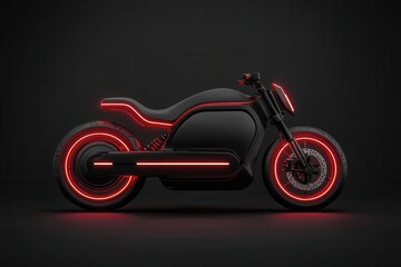 Futuristic electric motorcycle with sleek, aerodynamic shape and neon lights, high-tech details, 3D illustration