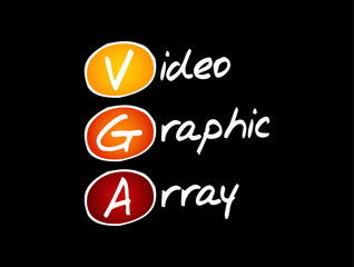 VGA Video Graphic Array - video display controller and accompanying de facto graphics standard, acronym text concept background