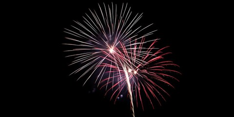 Fototapeta premium Red and White Fireworks Display in the Night Sky