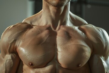 A muscular man is seen from the back, showcasing his well-defined physique and strong shoulders, Broad shoulders with powerful, defined muscles, AI generated