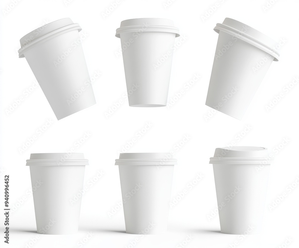 Poster Ice cream cup mockup with different angles without background in white matte