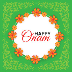 Fototapeta premium Elegant Onam Greeting Banner with Floral Wreath and Decorative Border