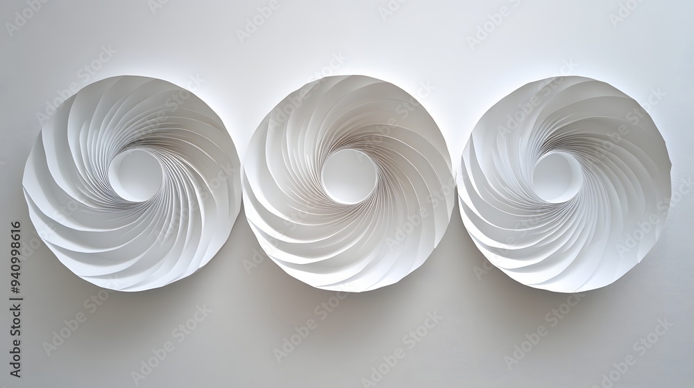 Poster 13. abstract 3d wall art with concentric circle paper cutouts casting dynamic shadows