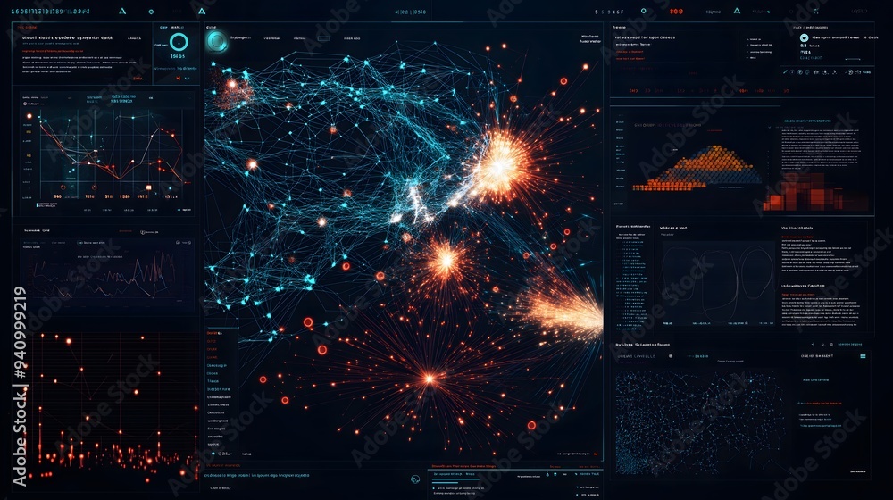 Poster futuristic data analysis visualization interface