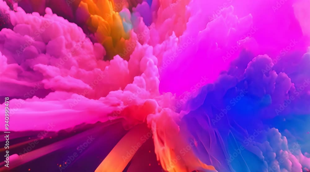Poster explosion of bright colorful paint on black background burst of multicolored powder abstract pattern