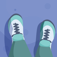 Illustration of a person wearing sneakers standing on a solid color background, minimalist design