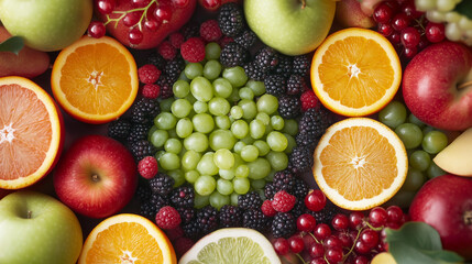 A Kaleidoscope of Freshness: A vibrant fruit medley arranged artfully, showcasing the natural beauty and variety of healthy eating. 