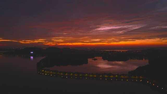 Summer sunrise scenery of Wuhan East Lake Scenic Area