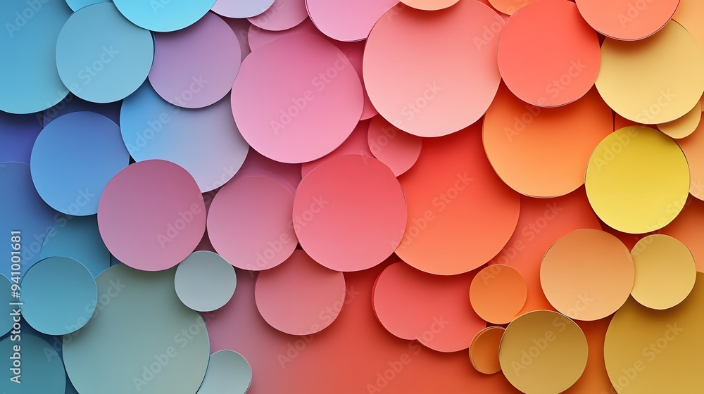 Poster 18. abstract 3d wall art featuring overlapping circle paper cutouts in a gradient of colors