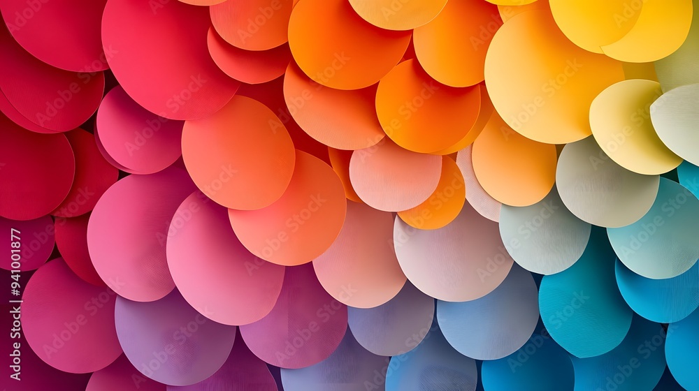Poster 18. abstract 3d wall art featuring overlapping circle paper cutouts in a gradient of colors