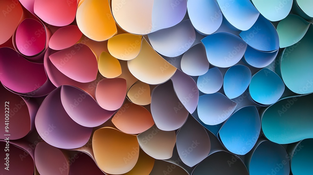 Poster 18. abstract 3d wall art featuring overlapping circle paper cutouts in a gradient of colors