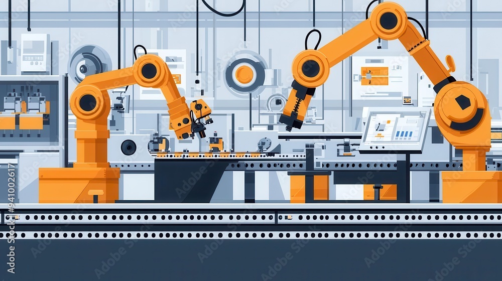 Aufkleber industrial robotics and cnc machines working in unison on a manufacturing floor