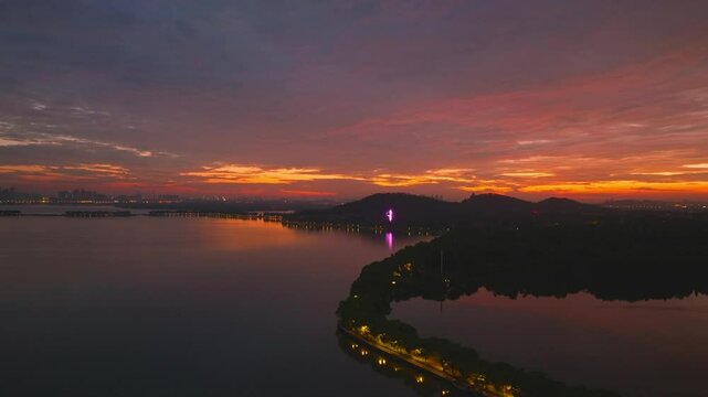 Summer sunrise scenery of Wuhan East Lake Scenic Area