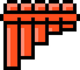 Panpipes icon. Musical instrument symbol. Pixel style.