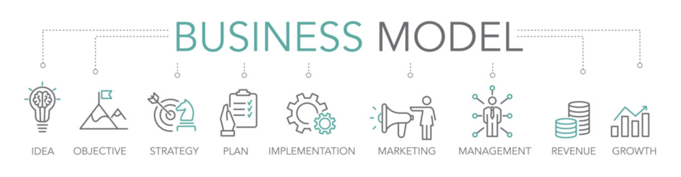 Business model concept - thin line two-tone icon vector illustration
