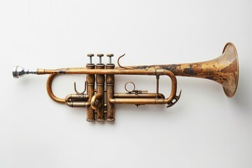 Obraz premium A vintage-style brass trumpet placed on a clean white background