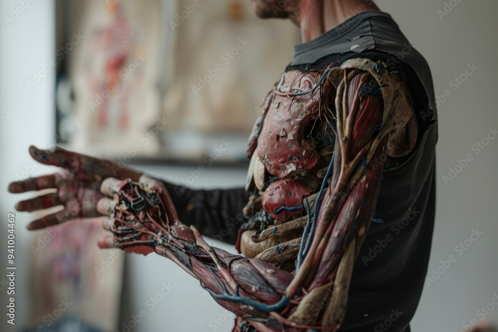 Poster close-up view of a human body highlighting a diverse array of internal organs, emphasizing their com