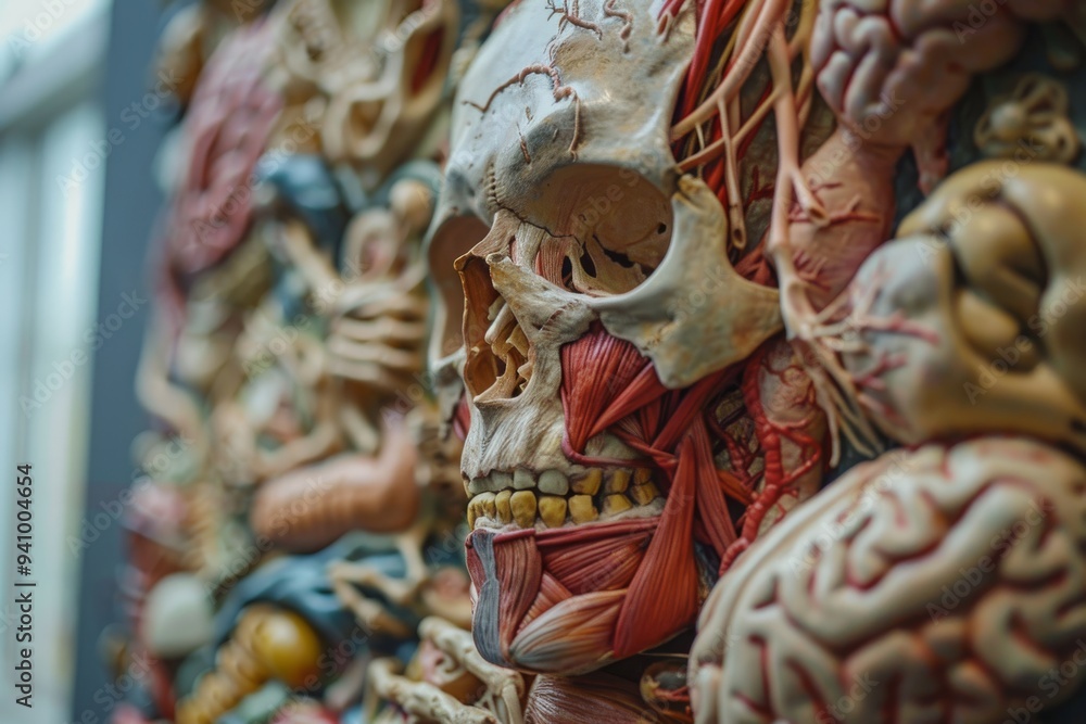 Poster an intricate close-up of a human body featuring multiple organs, illustrating the complexity of huma