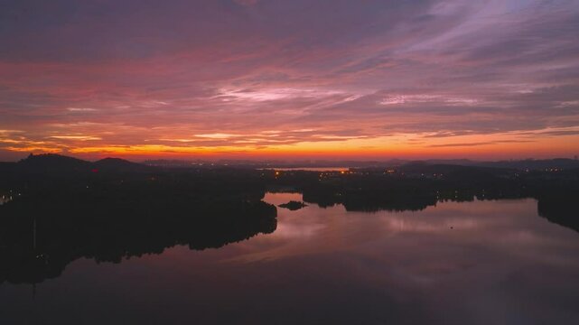 Summer sunrise scenery of Wuhan East Lake Scenic Area