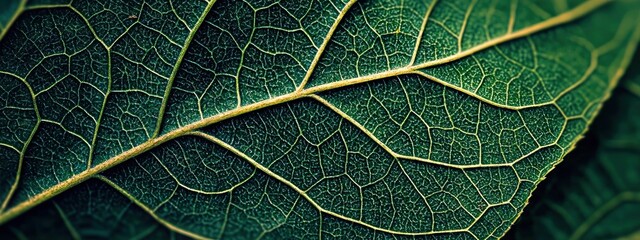 Obraz premium Close-up of a green leaf showing detailed vein structure Generative AI