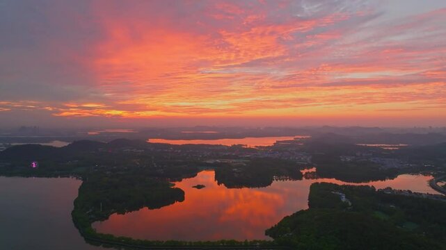 Summer sunrise scenery of Wuhan East Lake Scenic Area